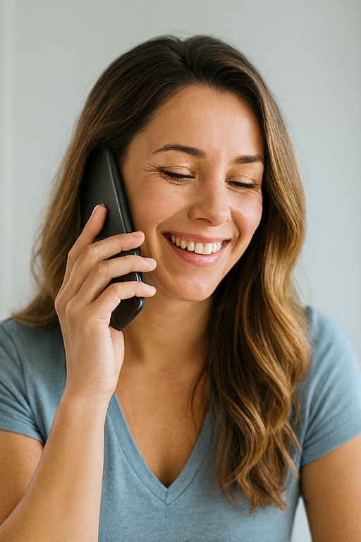 Smiling customer on the phone booking rubbish removal