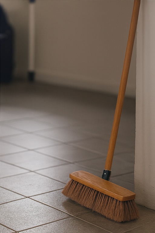 Clean garage floor swept after rubbish removal